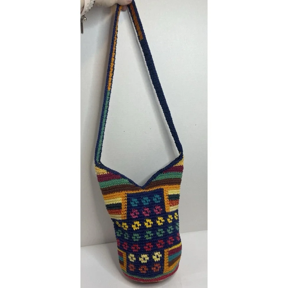 Guatamalan Woven Hobo Bag Crossbody Purse With Zipper Blue Orange Yellow Floral